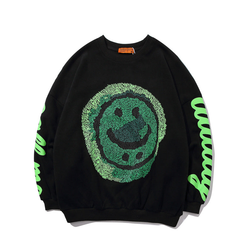 Abstract smiling face printed sweater men