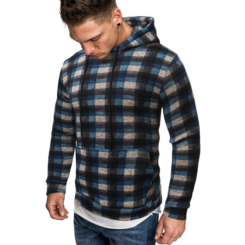 Men Cotton Autumn Hip Hop Plaid Hoodie