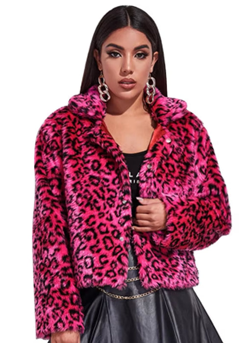 Winter New Faux Fur Women'S Coat Leopard Print Women Jacket Turn down Collar Slim Women'S Outerwear 4Xl