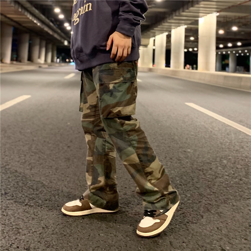 Men's Loose Wide Leg Camo Flare Cargo Pants