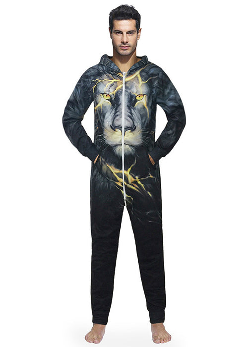 Lightning lion print hooded jacket