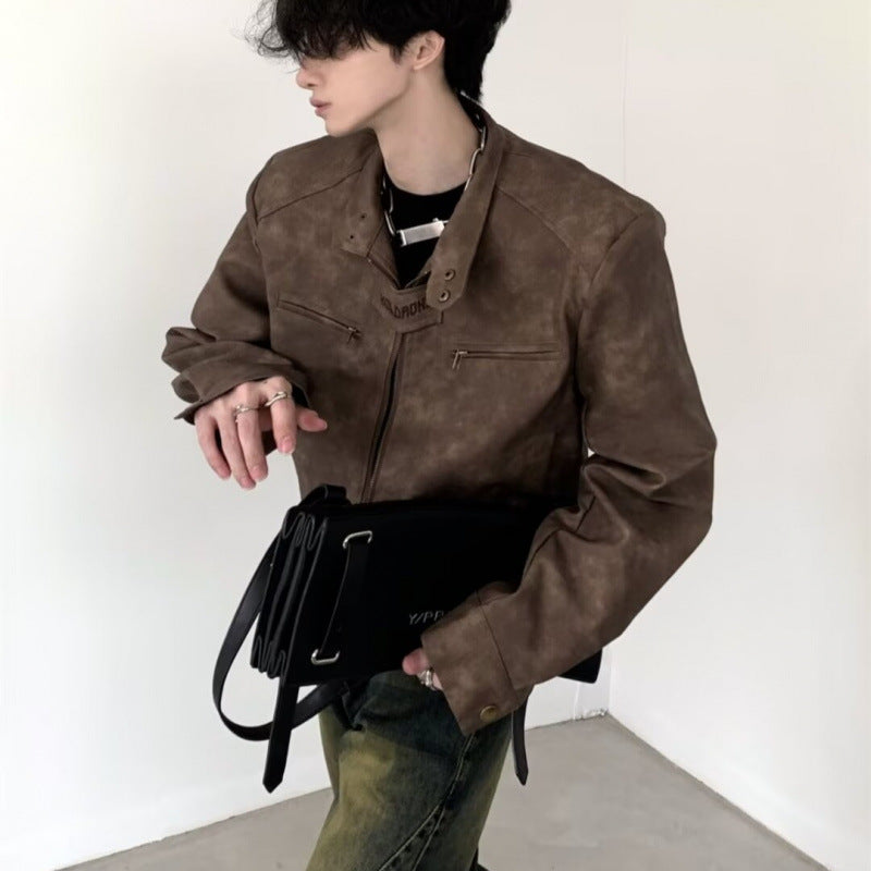 Fashion Brand Design Short Coat Men's Retro Brown