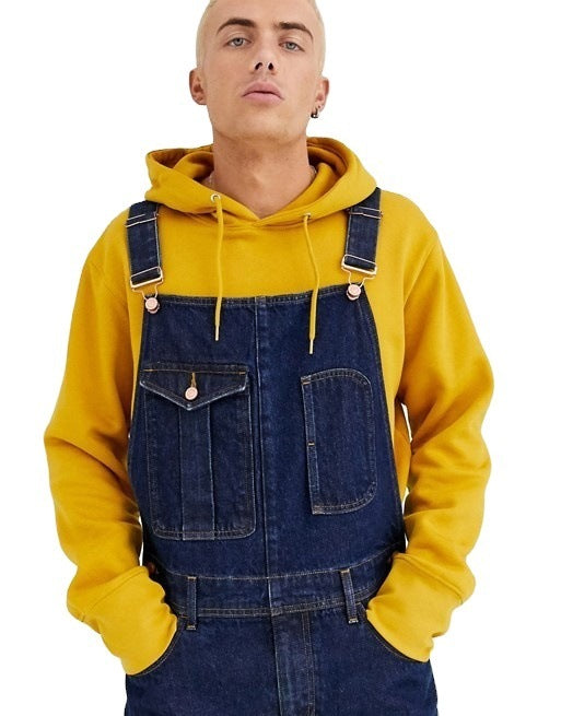 Solid Color Men's Denim Suspenders Jumpsuit