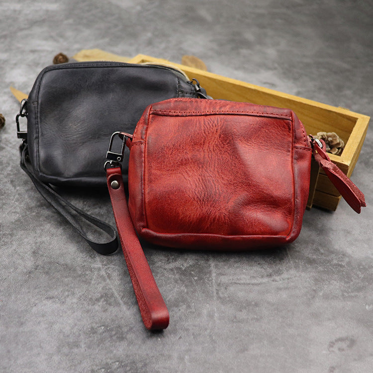 New hand dyed vegetable tanned leather women''s portable multi-functional small handbag lovers cowhide storage card bag pocket change purse