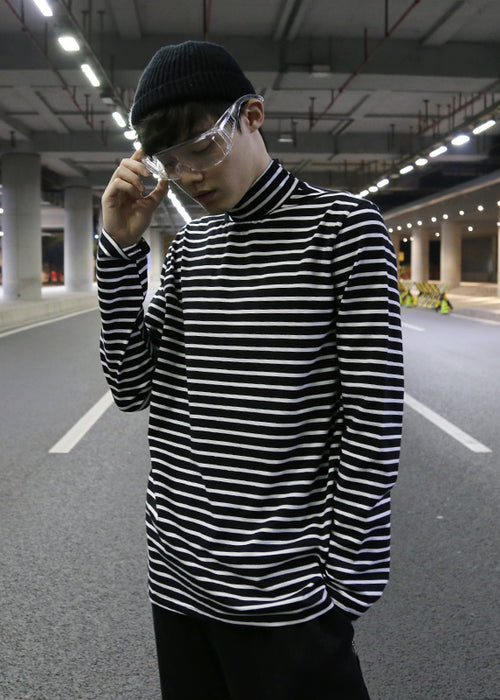 Striped turtleneck bottoming shirt