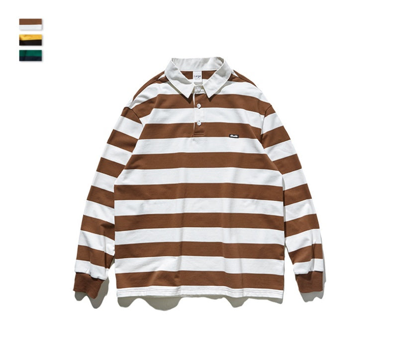 Striped loose lapel long sleeve t-shirt