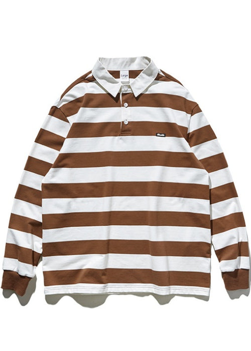 Striped loose lapel long sleeve t-shirt