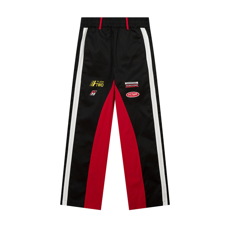 Functional Racing Wind Color Contrast Patchwork Straight Cargo Pants