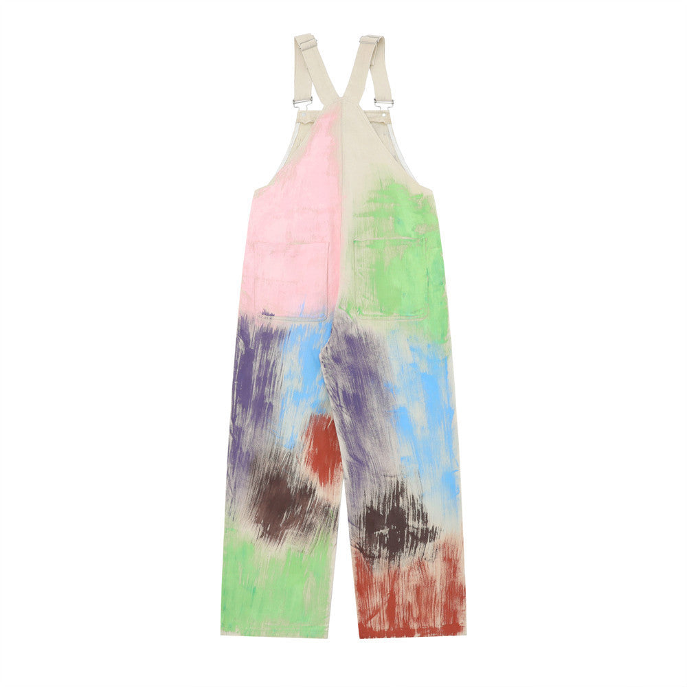 Painting Graffiti Denim Suspender Pants Men