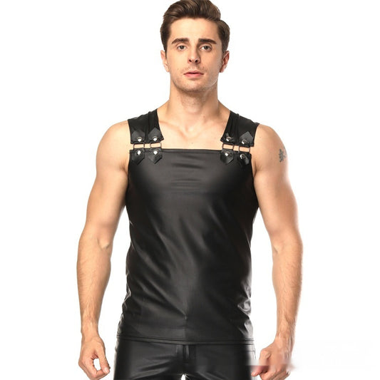 Sexy Men's Patent Leather Sleeveless Top