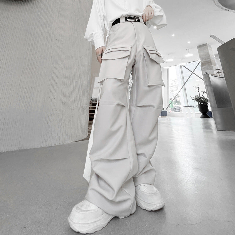 Non-gender Wear Multi-pocket Functional Wide-leg Pants Casual