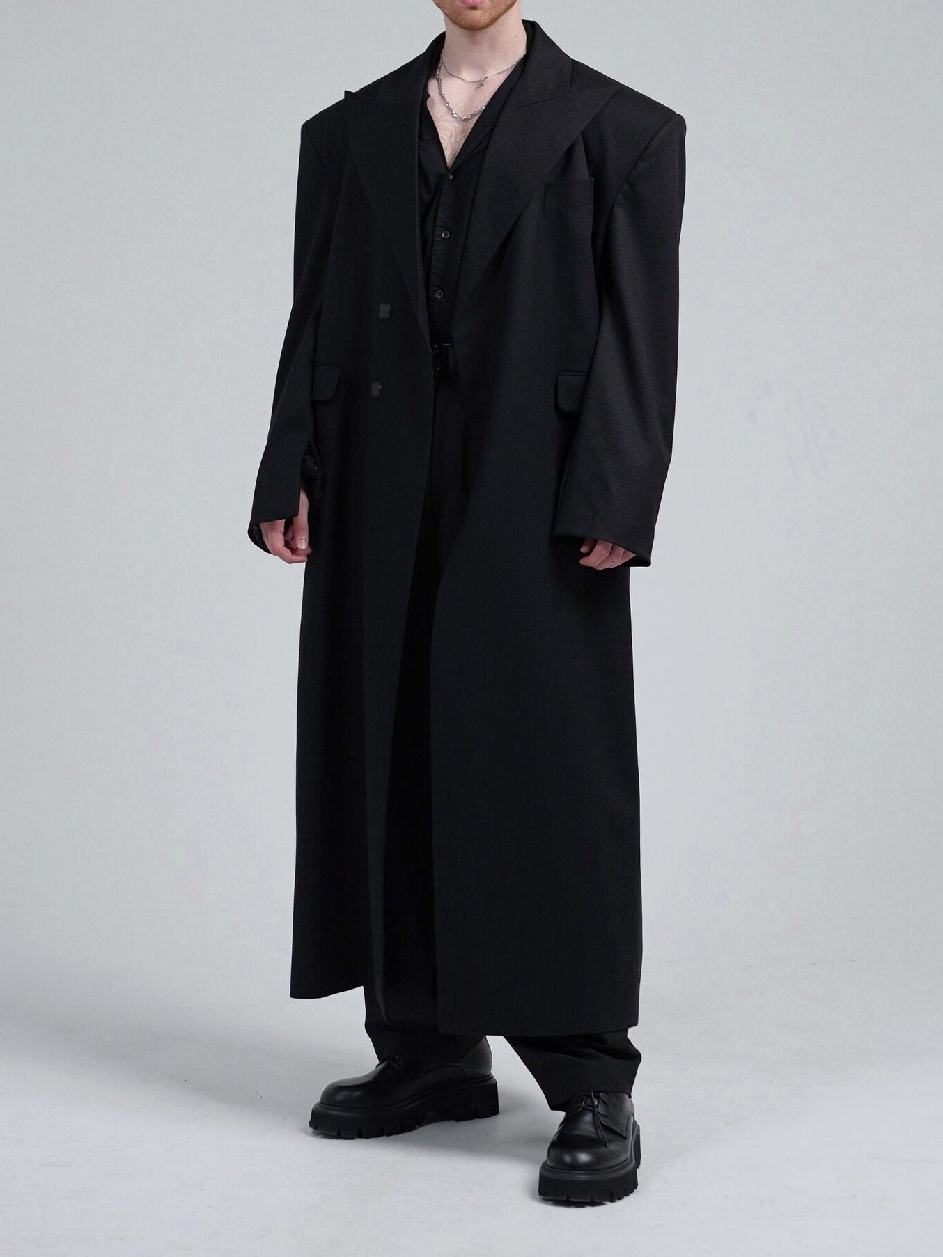 Black Double-breasted Oversized Long Coat