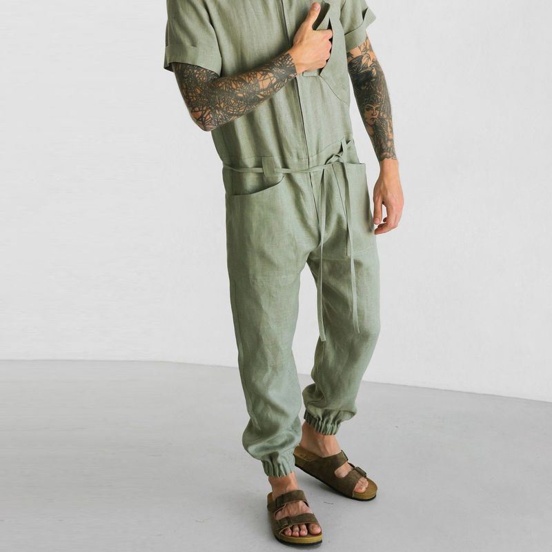 Men's Short-sleeved One-piece Cargo Pants