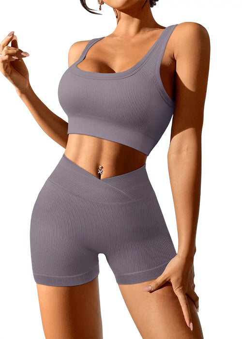 Women 2 Piece Outfits Workout Set Seamless Sport Butt Lifting Shorts Gym Yoga Booty Short Crop Tank Top Tracksuit