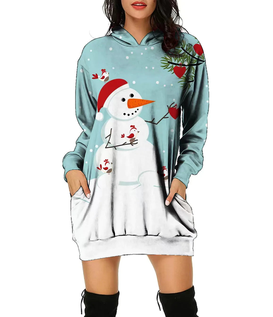 New Christmas Hoodie Moose 3D Printed Long Hoodie Autumn Loose Hoodie Dress