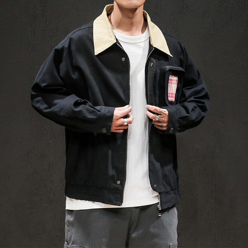 Contrast collar lapel tooling jacket men