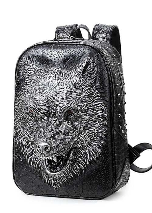 3D Wolf Head Student Backpack Korean Edition Bags Shoulder Bags for Men and Women