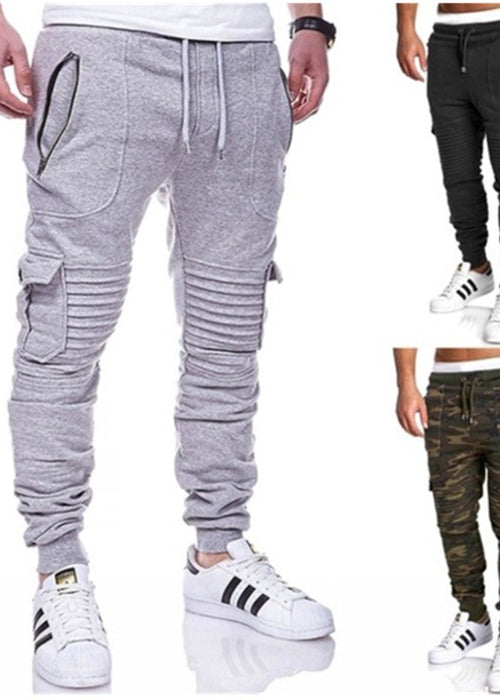 Sports Pants Striped Pleated Casual Men