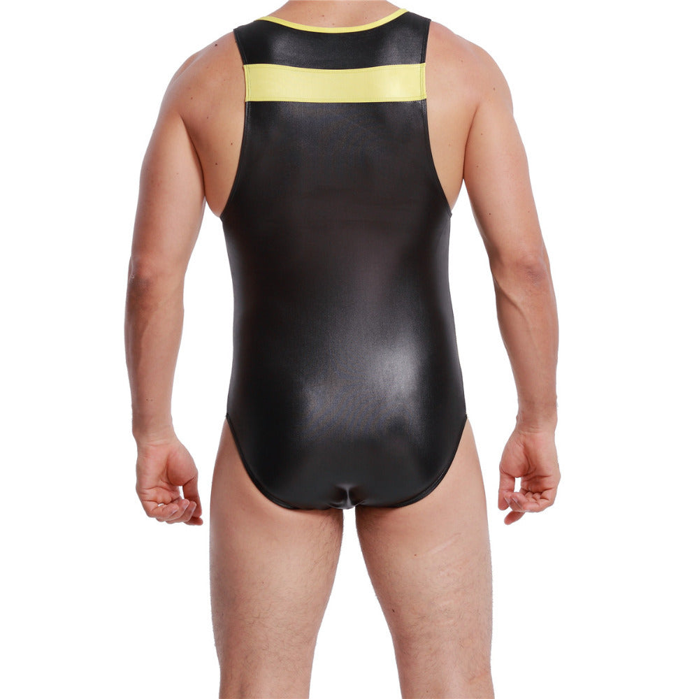 Patent leather one-piece gym suit