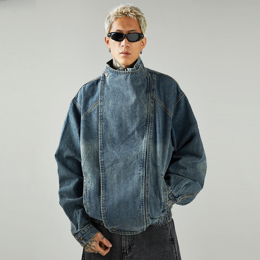 Stand Collar Denim Coat For Men