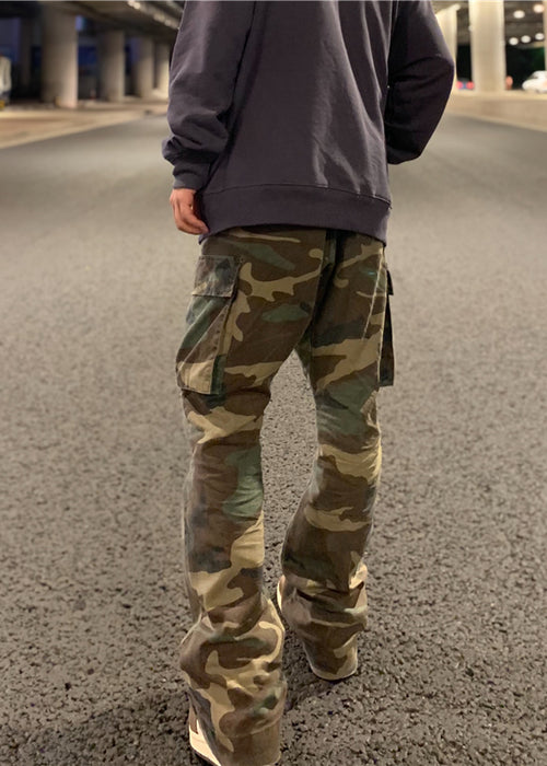 Men's Loose Wide Leg Camo Flare Cargo Pants