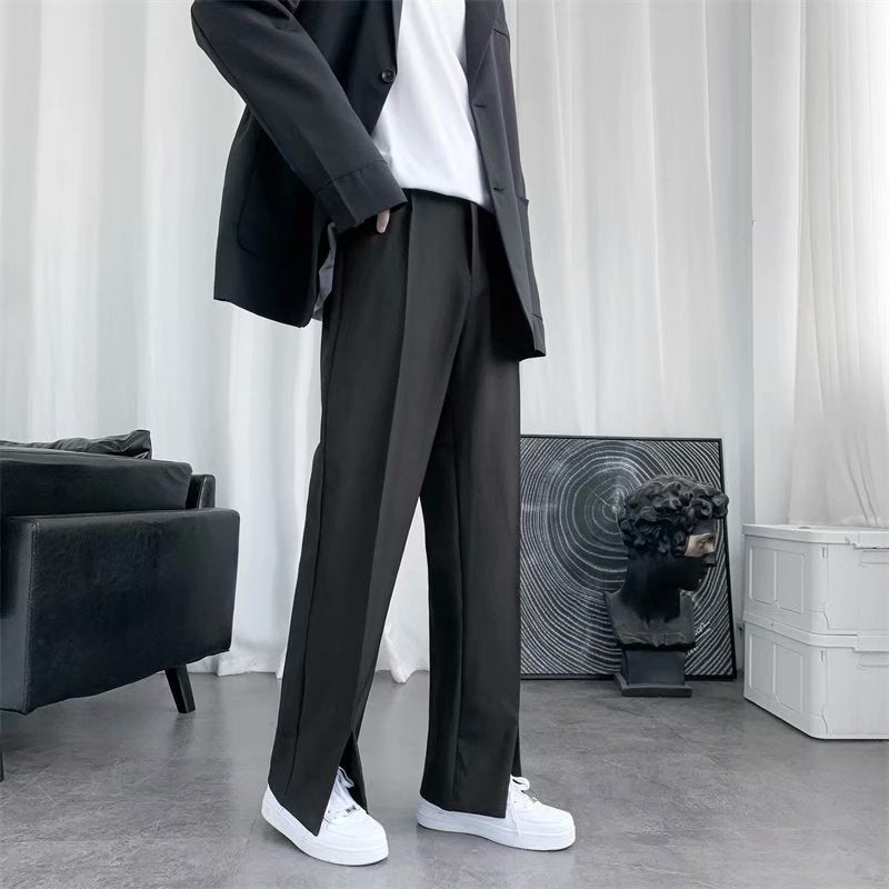 Straight Leg Slacks Flared Pants With Mopping Slits