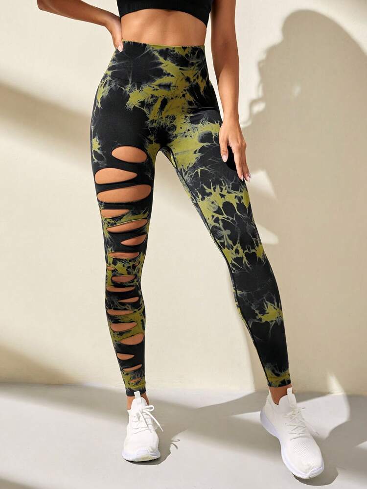 Hollow Tie-dye Yoga Pants High Waist Hip Lift Fitness Pants