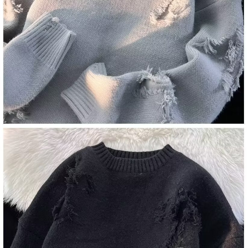 Autumn And Winter Ripped Sweater Men