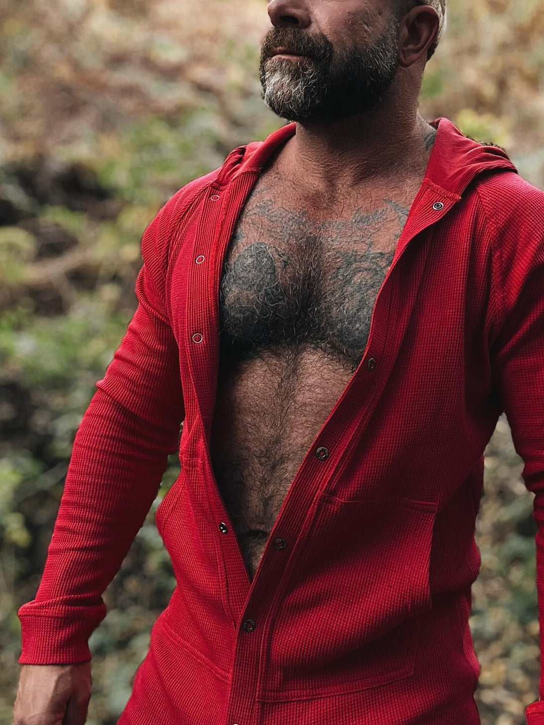 Red Hooded Button - Front Onesie