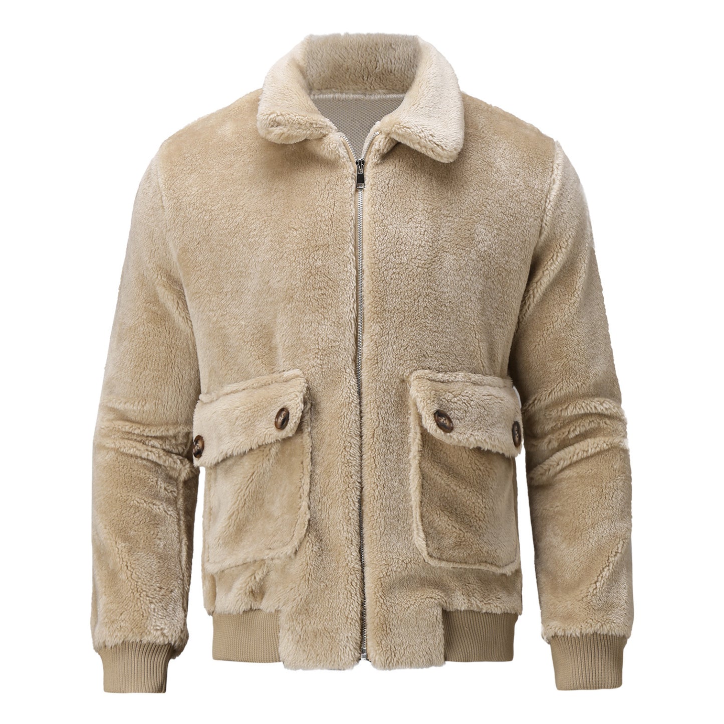 Jacket Lapel Zipper Padded Plush Coat