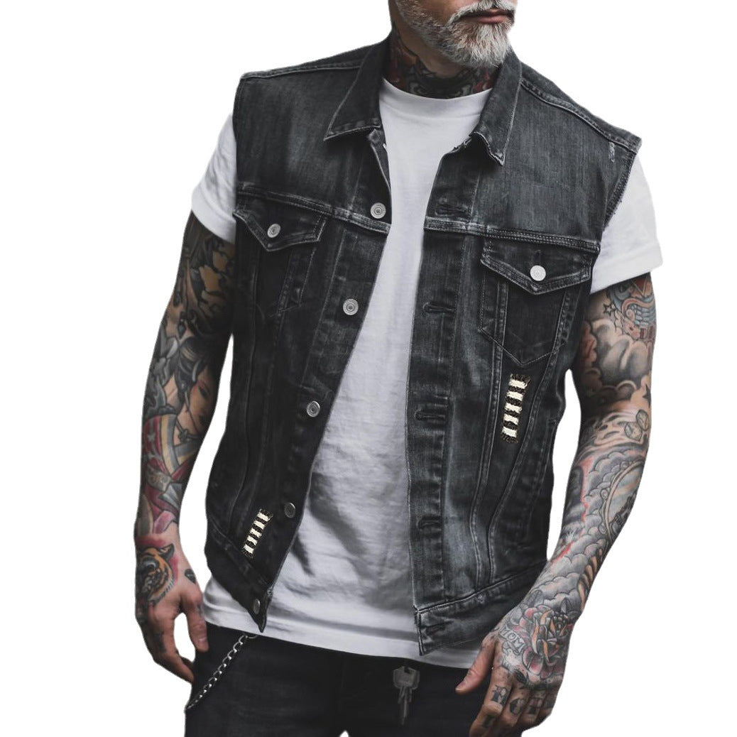 Eagle Print Street Denim Vest Coat