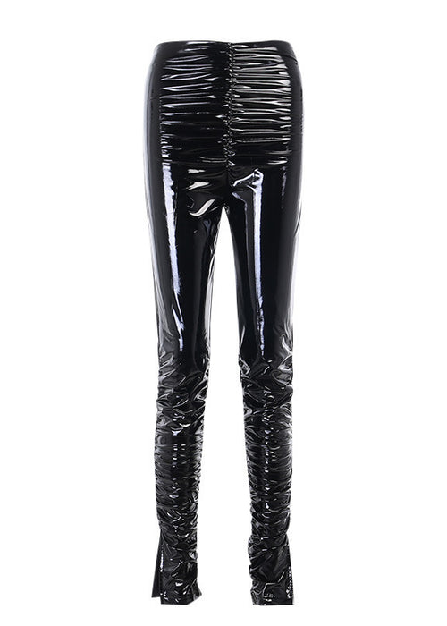 Elastic Pants Women's Thin Personality Pleated PU Leather Pants