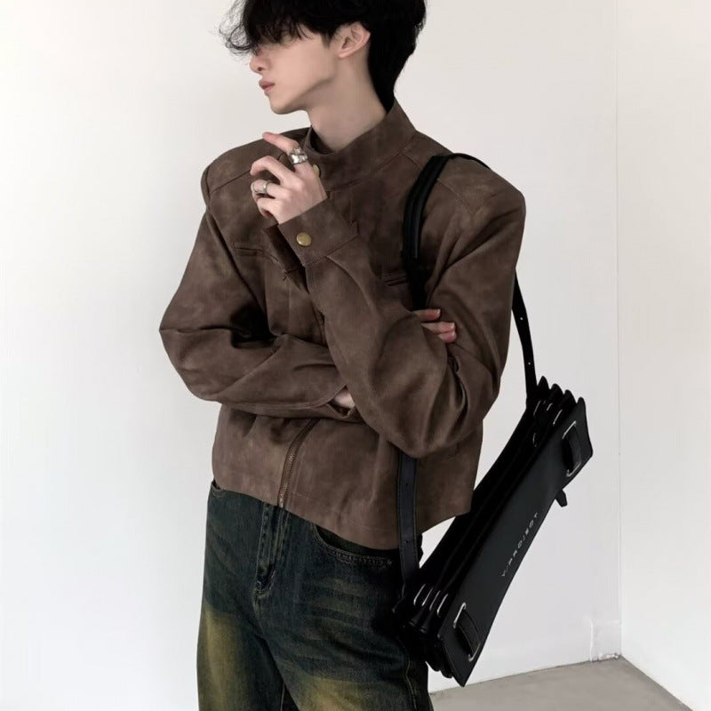 Fashion Brand Design Short Coat Men's Retro Brown