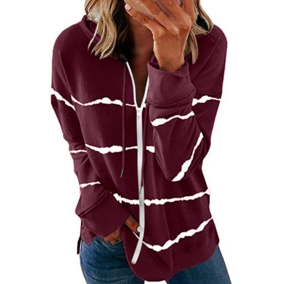 Women's Striped Printed Loose Hooded Sweater