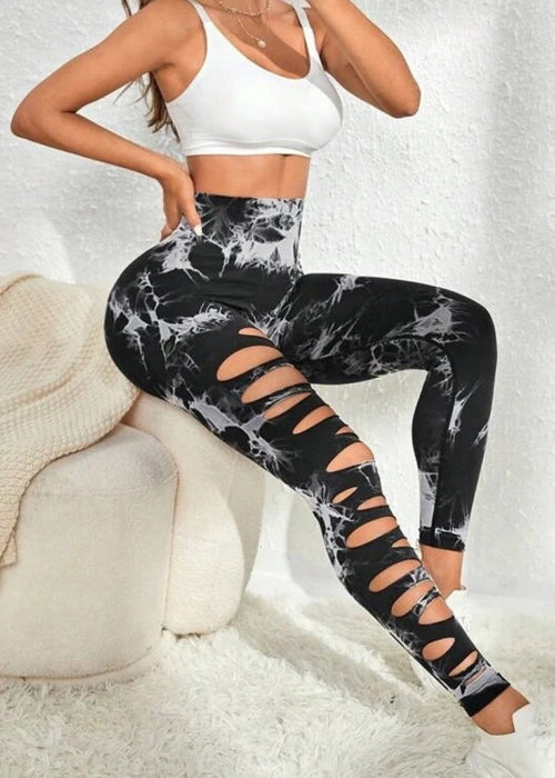 Hollow Tie-dye Yoga Pants High Waist Hip Lift Fitness Pants