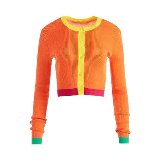 Orange Slim Round Neck Bottoming Shirt Design Sense Niche Short Sweater Knit Cardigan Women