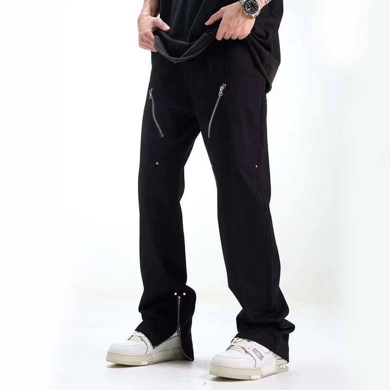 Casual Working Pants Men's Zipper Black Bootcut Pants