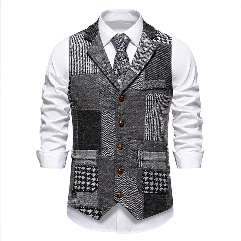 Retro Patchwork Lapel Men's European Size Suit Vest