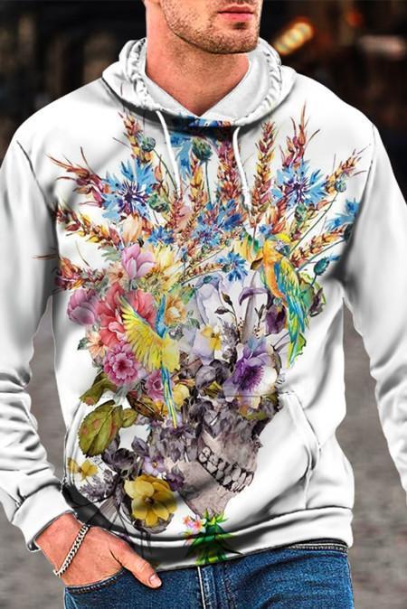 Men Comfort Polyester Loose Print Hoodie