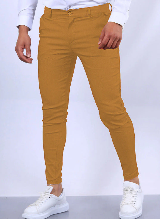 Men's Solid Color Twill Slim Fit Stretch Feet Pants