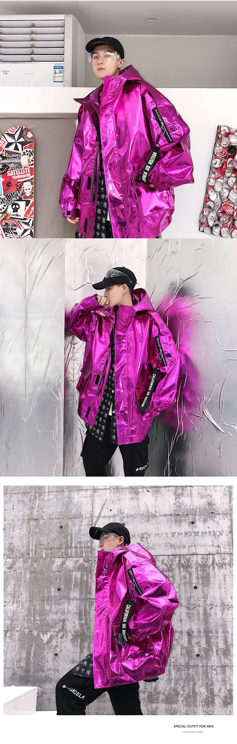 Hooded Shiny Loose Jacket