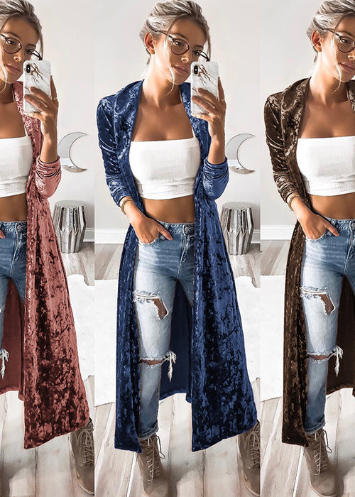 Women's fashion velvet jacket autumn long coat stitch outerwear coat casual tops cardigan women clothing plus size