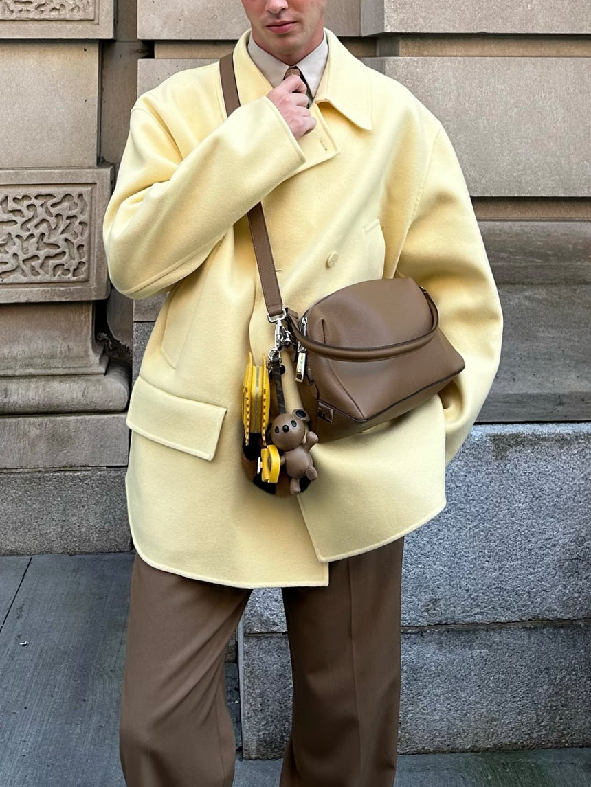 Light Yellow Woolen Single-breasted Coat