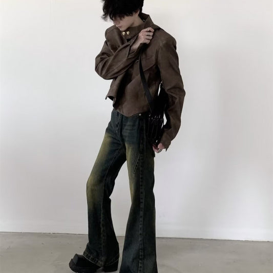 Fashion Brand Design Short Coat Men's Retro Brown