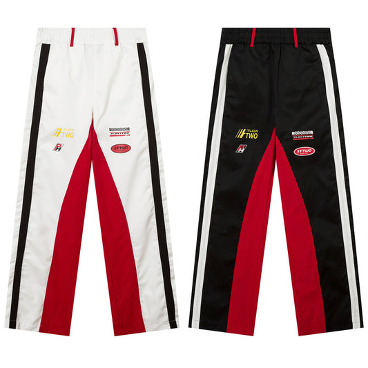 Functional Racing Wind Color Contrast Patchwork Straight Cargo Pants