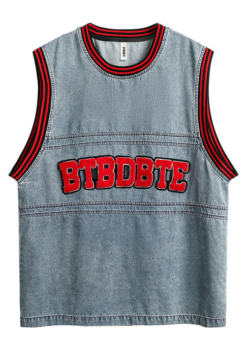 Letter Towel Embroidery Denim Vest Men