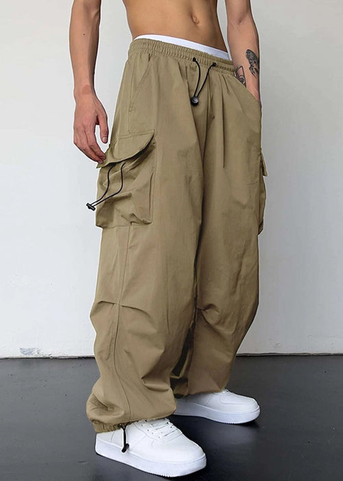 Nylon Quick-drying Overalls Men's Pants High Waist Wide Leg Leisure Drawstring