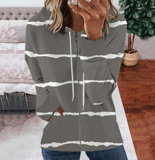 Women's Striped Printed Loose Hooded Sweater