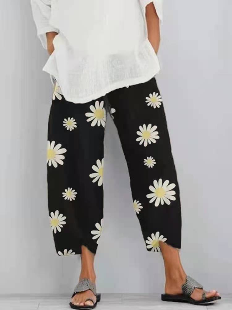 Women's Pants Daisy Printed Harem Pants Pocket Casual Pants