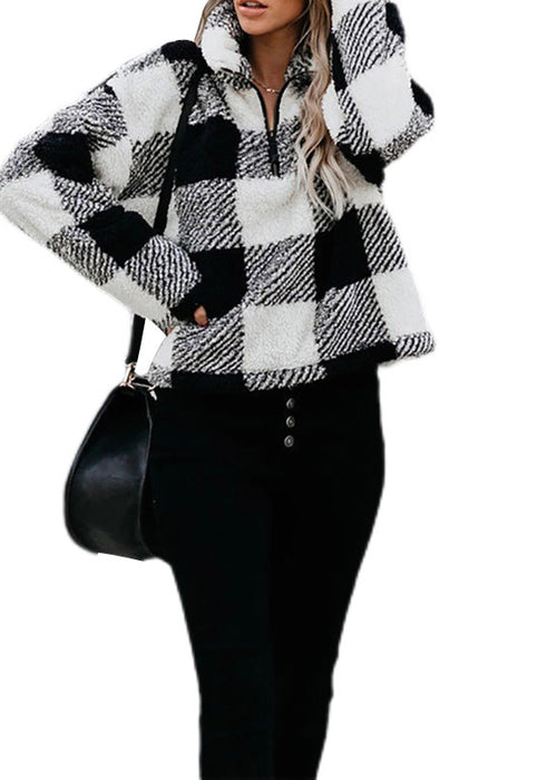 Women's Thickened Stand Collar Sweatshirt Women's Zipper Plaid